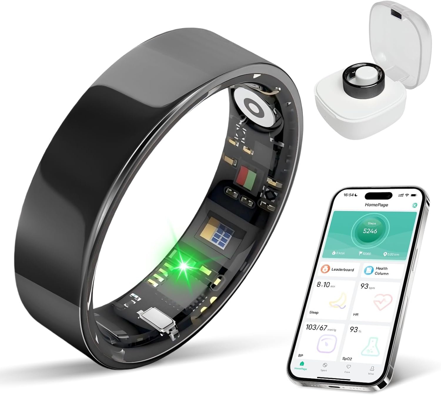 New Smart Ring Health Tracker for Women & Men, Sleep Exercise Health Monitoring, Daily Tracking, iOS/Android Compatible, IP68 Waterproof, No Subscription Required, 5‑Day Battery Life (Black, 11)