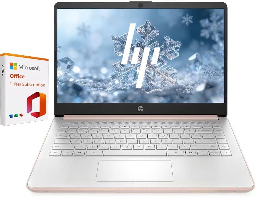 HP 14″ Business Laptop, 1-Year Office 365 with Copilot AI Included, 8GB RAM 576GB Storage (64GB SSD+512GB SD Card), Dual-Core Intel Processor, Windows 11, PLUSERA 8-in-1 Hub Included, Rose Gold