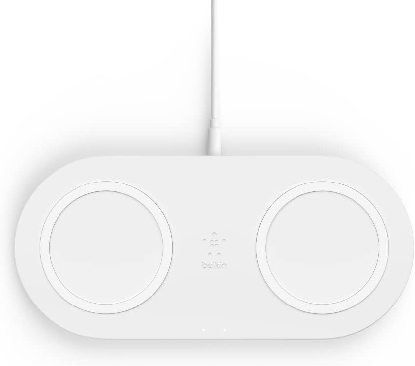 Belkin Quick Charge Dual Wireless Charging Pad – 10W Qi-Certified Charger Pad for iPhone, Samsung, Apple Airpods & More – Charge While Listening to Music, Streaming Videos, & Video Calls – White