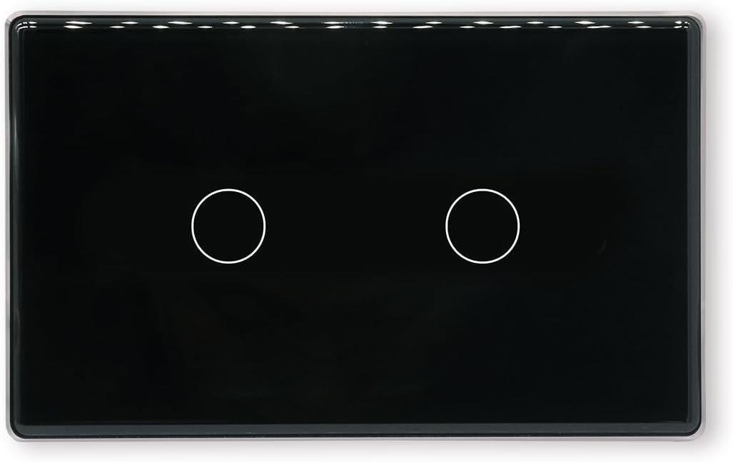 Smart Switch Aluminum Frame,Need Neutral Wire,Black 2 Button | 2.5D Tempered Glass Panel,4.65 X 2.83 X 1.26 Inches,Only 2.4GHz Wi-Fi,Work with Tuya/Smart Life,App/Voice Control