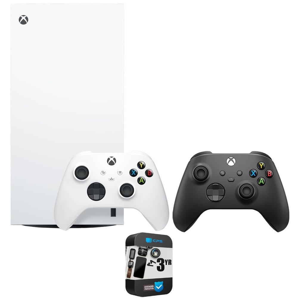 Microsoft EP2-00692 Xbox Series X 1TB All-Digital Console (Disc-Free Gaming) – Robot White with Dual Controller (Robot White & Carbon Black) Bundle with 3 YR CPS Enhanced Protection Pack