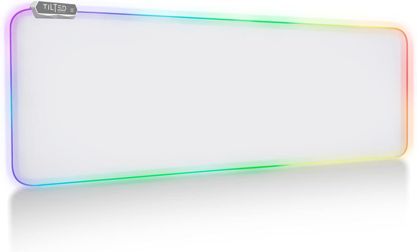 Tilted Nation Bone White Gaming Mouse Pad RGB – Large LED Mousepad – LED Desk mat with 8 Adjustable Light Modes – Non Slip Rubber Base, Easy to Clean Water Proof Surface Mat for Keyboard and Mouse