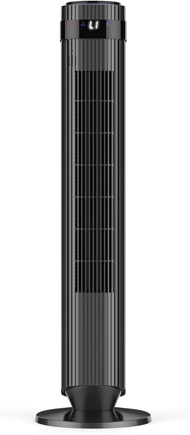 OLIXIS Tower Fan for Bedroom, Floor Standing Fan with Remote, 12H Timer, 5 Speeds, 4 Modes, LED Display, Portable Bladeless Oscillating Cooling Fan for Indoor, Home, Office