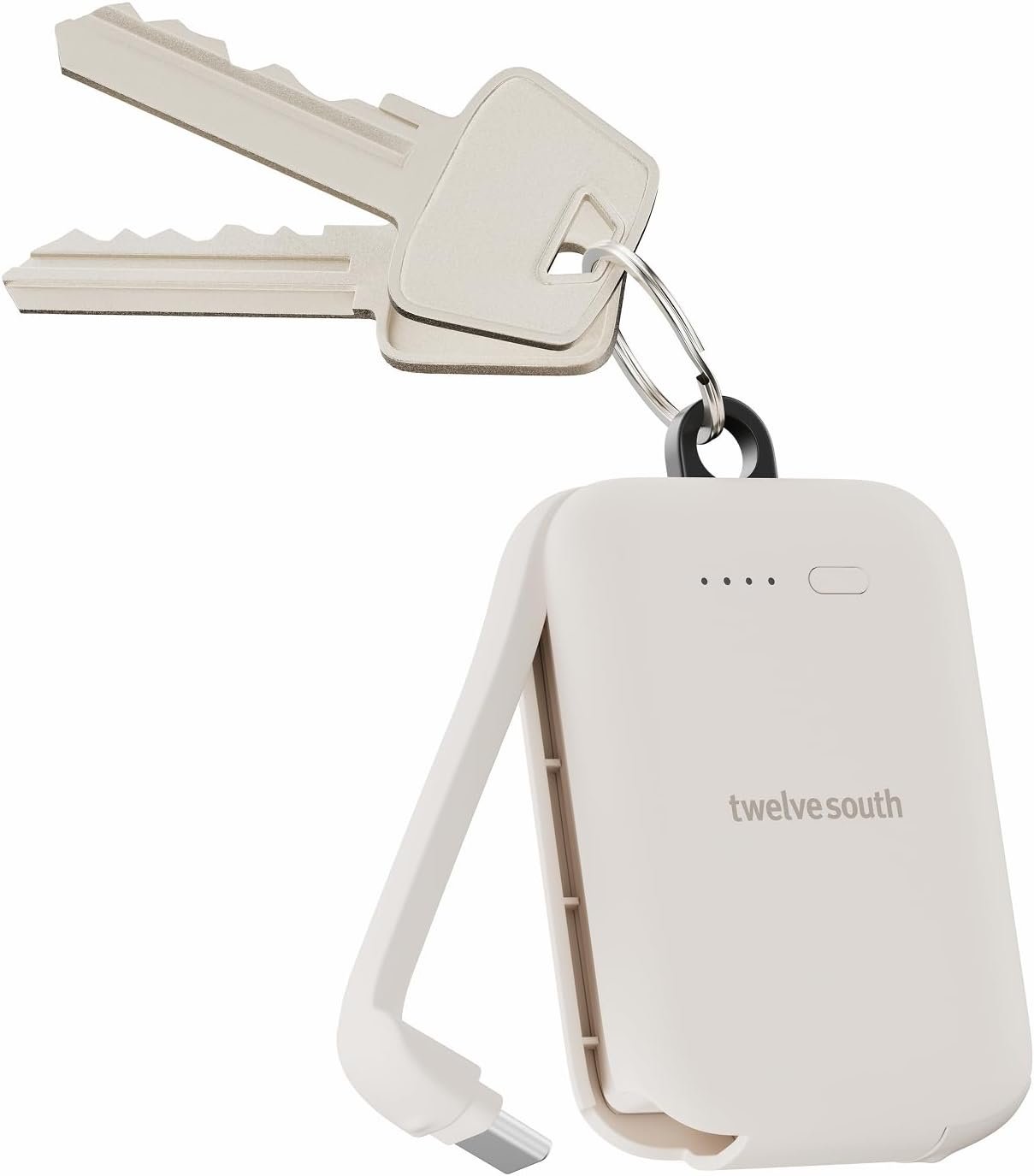 Twelve South PowerClip – Mini Portable Charger with Built-in USB-C Cable for iPhone, AirPods & Android | Power Bank for Samsung Galaxy, Pixel, Compact Travel Battery Pack, Clips to Keys or Bag (Dune)