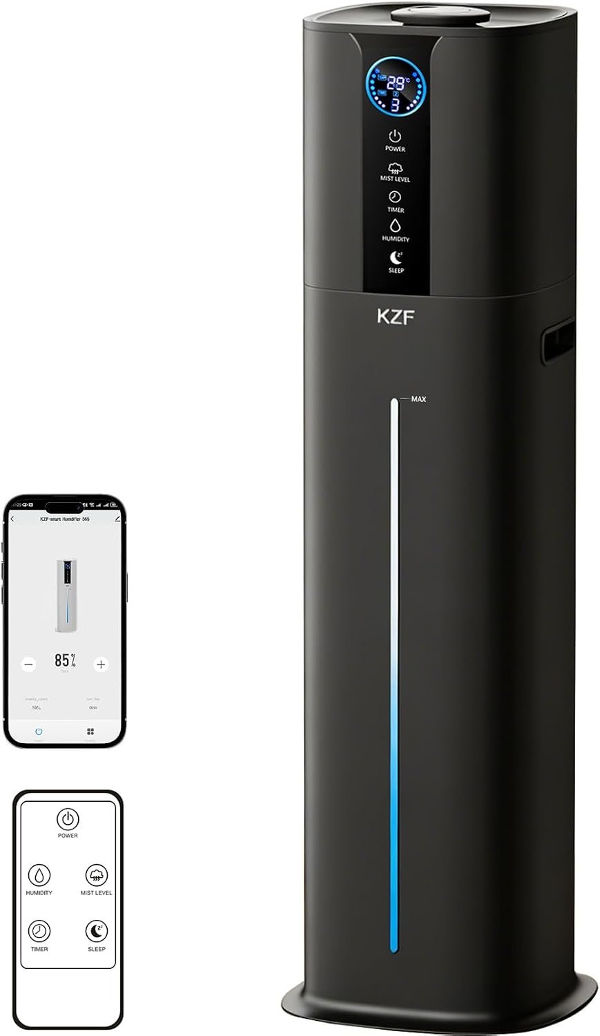 KZF 9L Smart Humidifier for Bedroom Large Room, Black | 2.3Gal Cool Mist, Top Fill Diffuser, App & Remote Control, 3 Mist Modes, Quiet