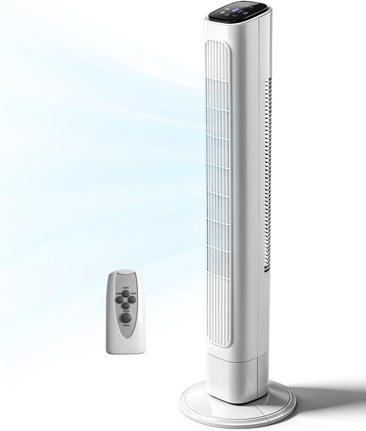 Winado 36″ Bladeless Tower Fan for Cooling Home Office Bedroom, White | Ultra-Quiet, Portable Floor Fan with Remote Control, LED Display, Adjustable 90° Oscillating, 3 Speeds, 3 Modes & 9H Timer