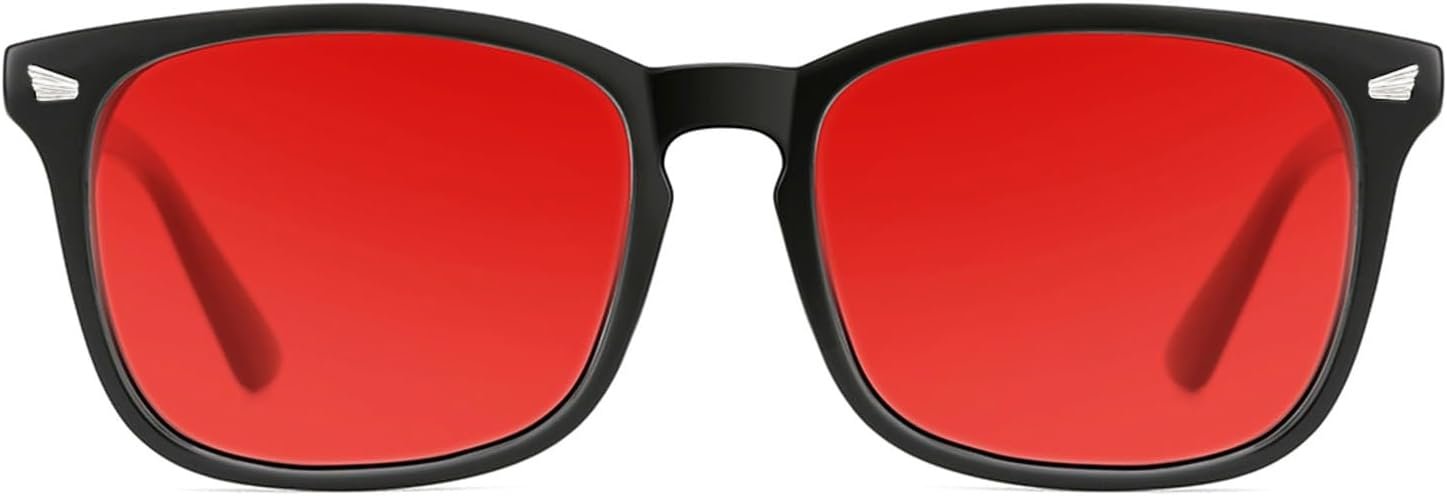 TIJN Sleep Glasses with Blue Green Light Blocking, Red Light Lens for Computer Gaming, Screen Fatigue & UV Protection