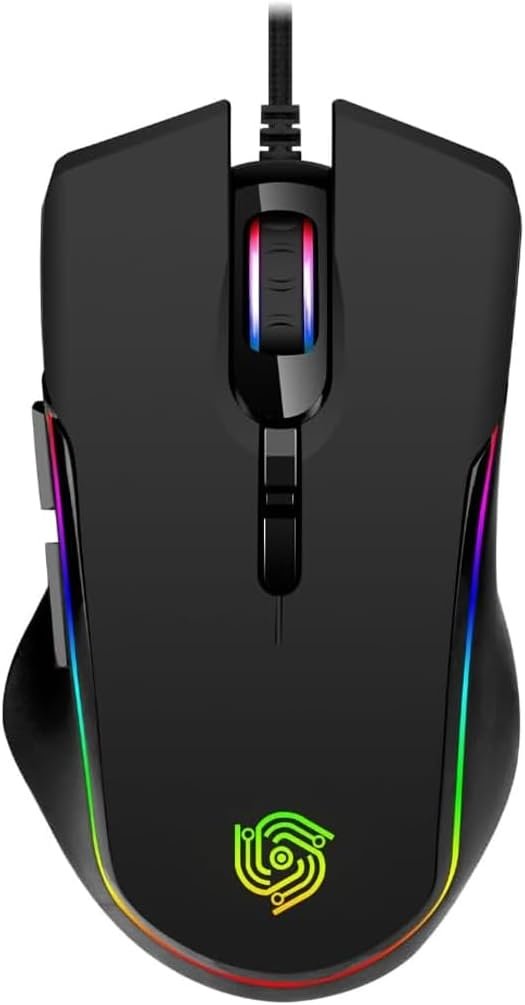 Wired Gaming Mouse – Computer Corded Mouse with 6 Programmable Buttons, Up to 7200 DPI Optical Sensor, RGB Lighting, for PC Laptop, Black (Cool Viper)