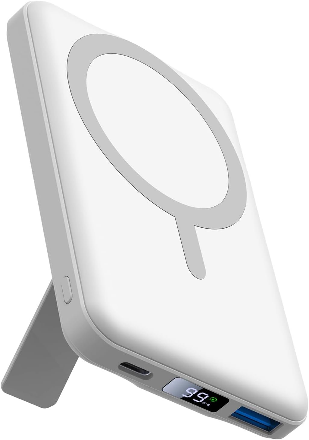 AOGUERBE for MagSafe Portable Charger, 10000mAh Magnetic Power Bank 22.5W Fast Charging, Mini Battery Pack Wireless with LED Display&Foldable Stand for iPhone 17/16/15/14/13/12 Series (Polar White)