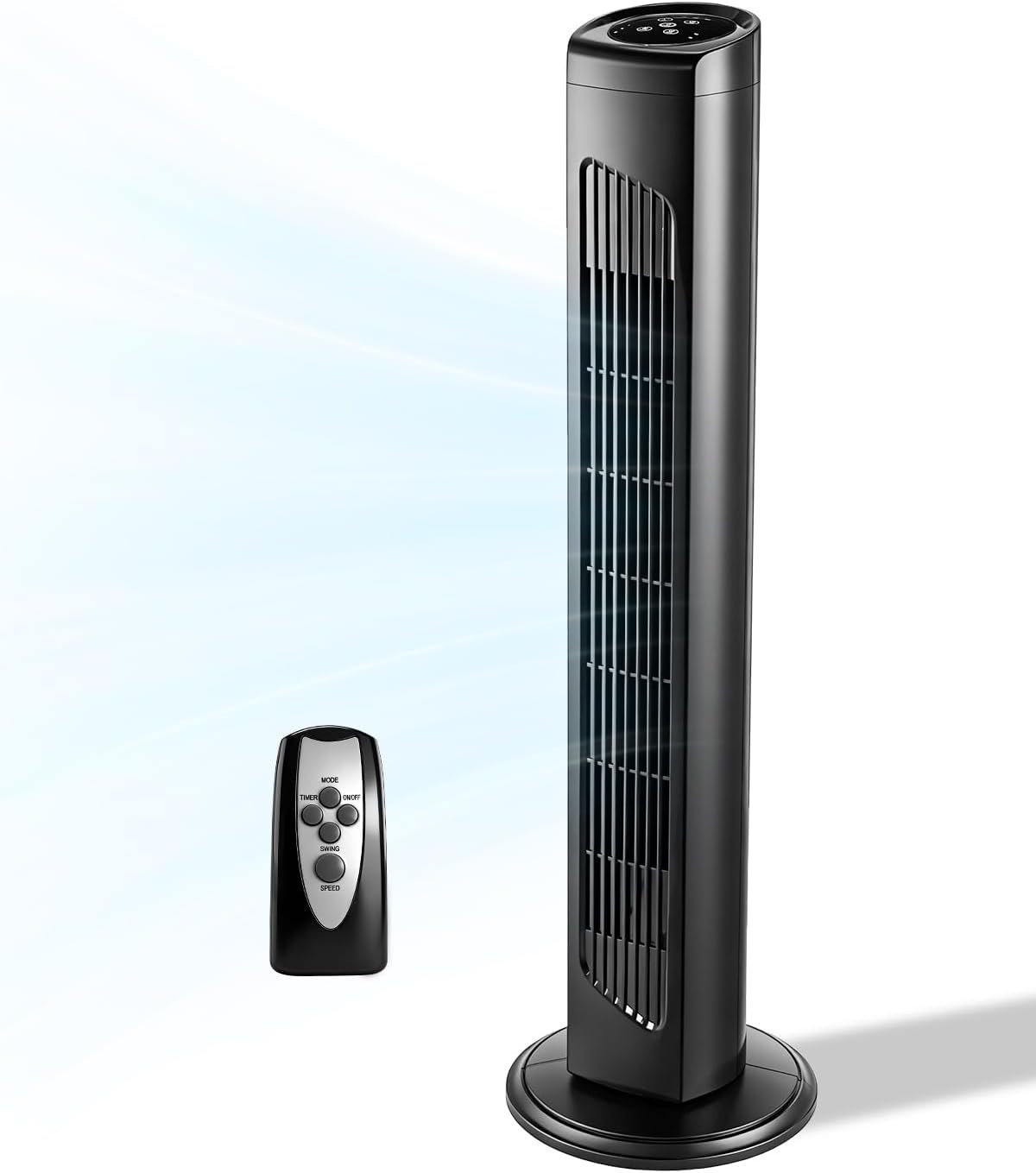 Winado 32″ Bladeless Tower Fan for Cooling for Home Office Bedroom, Black | Ultra-Quiet, Portable Floor Fan with Remote Control, Adjustable 90° Oscillating, 3 Speeds, 3 Modes & 7.5H Timer