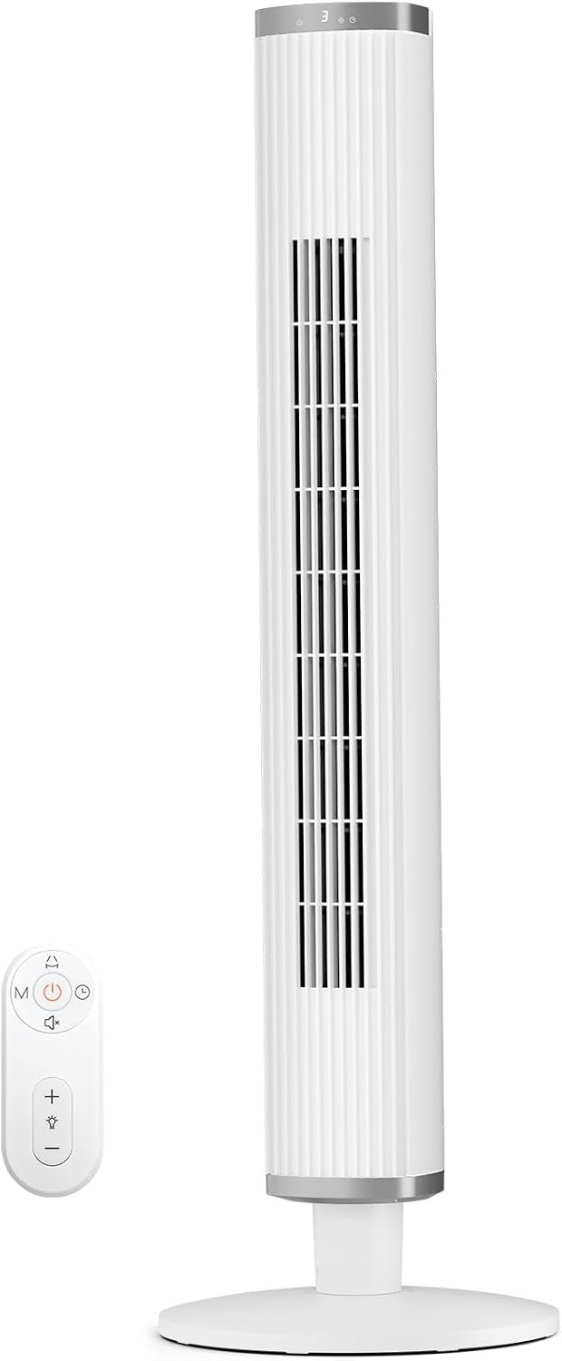 COWSAR Bladeless Tower Fan with Remote, 6 Speeds, 4 Modes, 24H Timer, 60° Oscillation for Bedroom, Office, Kitchen,41-Inch,White