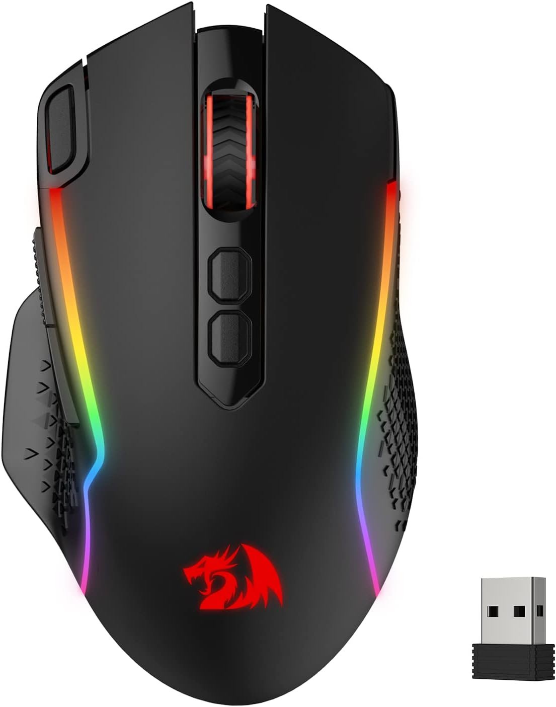 Redragon M810 Pro Wireless Gaming Mouse, 10000 DPI Wired/Wireless Gamer Mouse w/Rapid Fire Key, 8 Macro Buttons, 45-Hour Reliable Power Capacity and RGB Backlit for PC/Mac/Laptop | Cable-Free 0 Delay, Rapid-Fire Macro Keybinds, Vibing Backlight, Ergonomic Grip Body Comfort