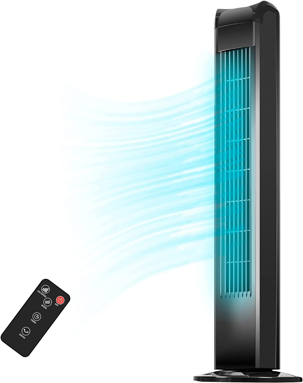 Uthfy Tower Fan for Bedroom, 120° Oscillating Standing Floor Bladeless Fans That Blow Cold Air with Remote, 3 Modes 3 Speeds, 7.5H Timer, for Indoor Living Room Office, 30 Inch, Black