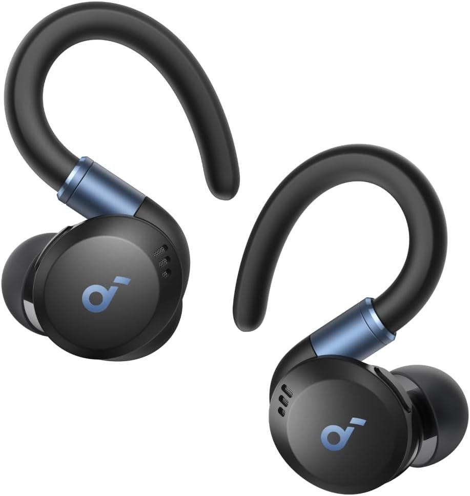 Soundcore Sport X20 by Anker Noise Cancelling Workout Earbuds, Ear Hooks | Rotatable and Extendable Ear Hooks, Deep Bass, IP68 Waterproof, Sweatproof, Dustproof, 48H Playtime, Sport Earbuds for Gym