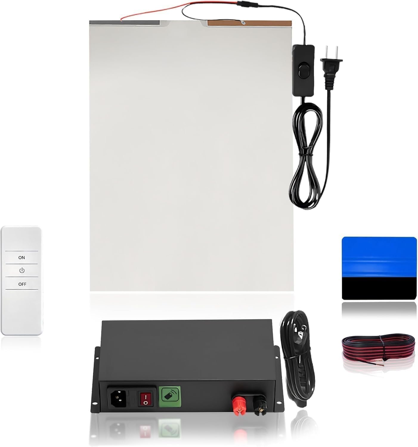 INWIXIA Window Privacy Film (5 in 1) Kit Box – Switchable Adhesive Smart Film Sample Plus Tint Installation kit – Easy DIY Smart Window Film kit with Remote, 50W Transformer, Squeeze and Wires