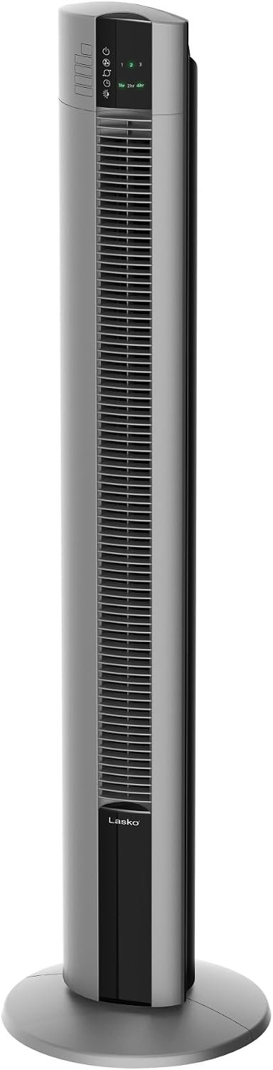 Lasko Tower Fan, Oscillating Performance, Remote Control, Nighttime Setting, Timer, 3 Speeds, High-Velocity Tower Fan, Room Fan for Bedroom or Office, 48″ Gray, T48314