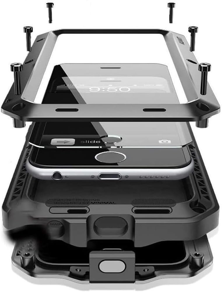 for iPhone 16 Metal Case 6.1″,Heavy Duty Shockproof Aluminum Alloy Tough Armour Military Grade Phone Case,360 Full Body Protective Cover with Silicone Built-in Screen Protector – Black