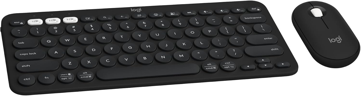 Logitech Pebble 2 Combo Wireless Keyboard and Mouse, Portable – Black | Quiet, portable, customizable, Logi Bolt, Easy-Switch, compatible with macOS, iPadOS, and Chrome