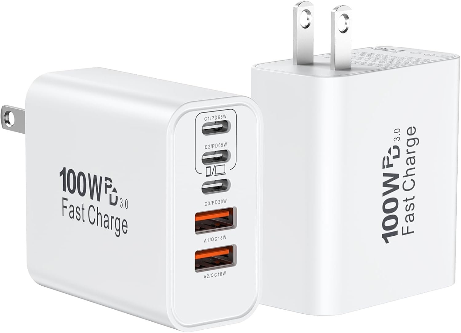 USB C Super Fast Charger Block, 100W USBC Wall Charger Plug, 2Pack 5-Port 65W Type C Phone Charging Cubes Multiport Power Adapter for iPhone 17/16/15/14/13/12 Series,Galaxy S26/S25 Ultra,iPad,Mac Book