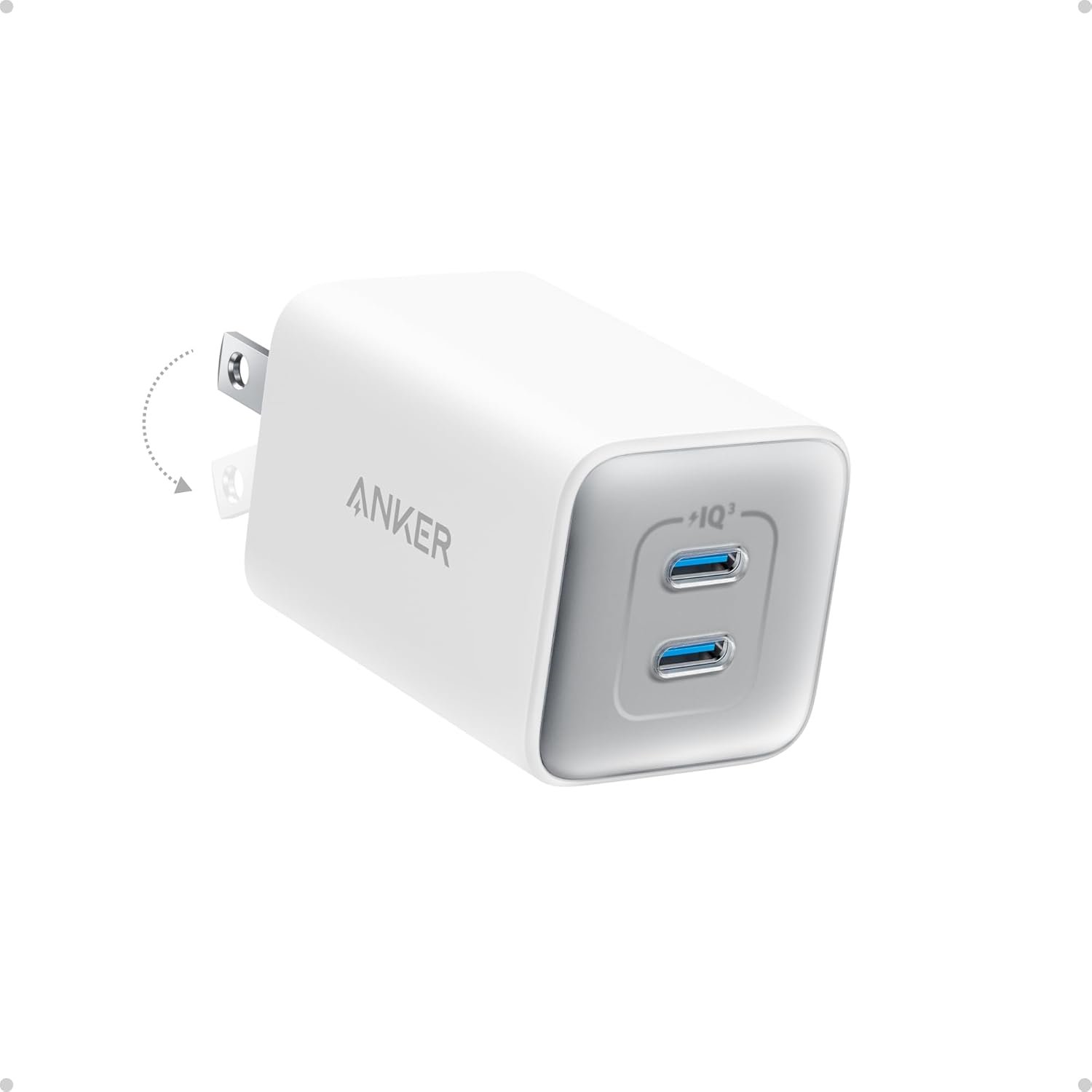 Anker Nano 47W Fast Charger USB C, 2-Port Compact Foldable USB C GaN Charger for iPhone 17/16, Galaxy, Pixel, Compatible with MagSafe (White)