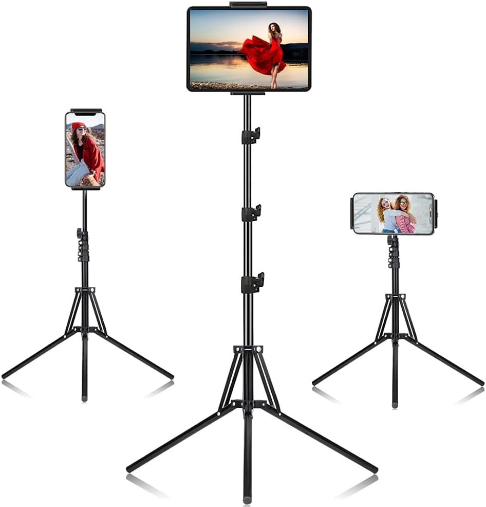 SAMHOUSING Ipad Tripod Stand, with 65 inch Height Adjustable iPad Stand Holder & iPad Floor Stand with 360° Rotating iPad Tripod Mount for iPad Pro, iPhone, Kindle, and All 4.5-12.9 Inch Tablets