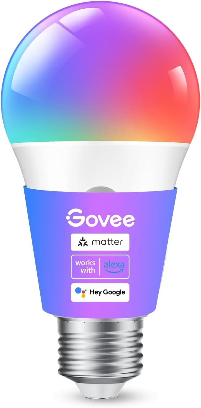 Govee Smart Light Bulbs, A19 Color Changing Light Bulb, 800 LM, E26 Base | Works with Matter, Alexa and Google Assistant, 16 Million Colors RGBWW, WiFi & Bluetooth LED Light Bulbs, Music Sync, 1 Pack
