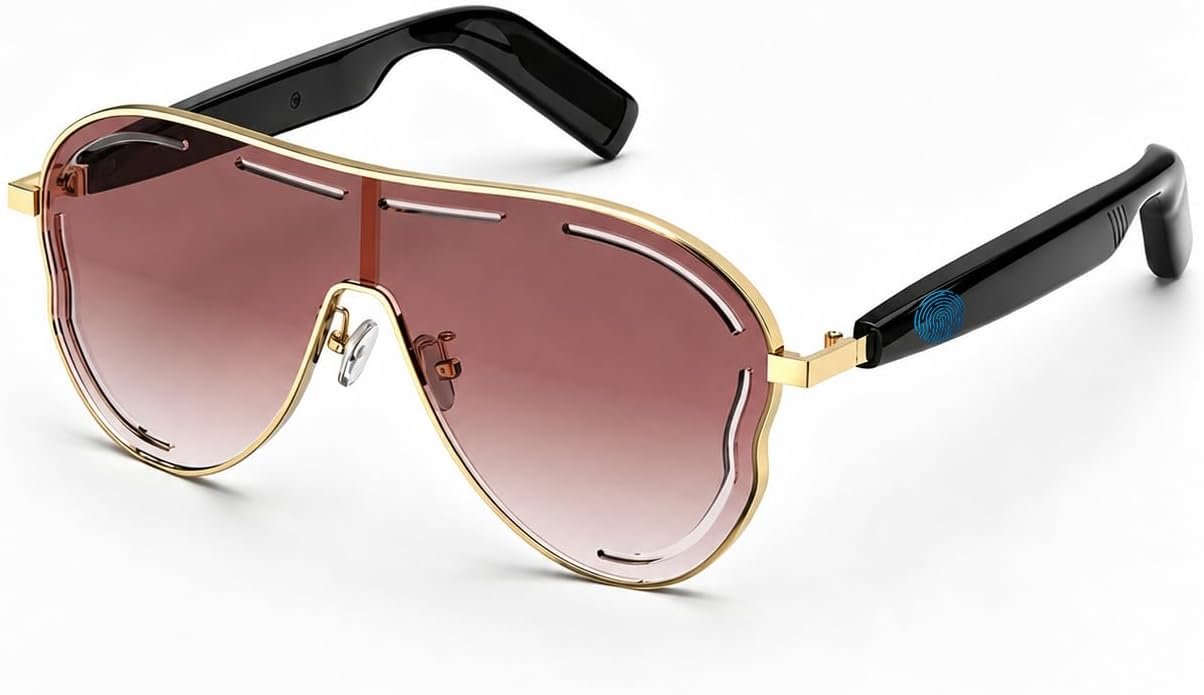 Smart Glasses for Women Men, Open Ear Audio, 7H Playtime, Mic & Speakers | Bluetooth Sunglasses, Touch Control for Sports Driving, Bilateral Power-On, Large Frame, Eye Care for Outdoor