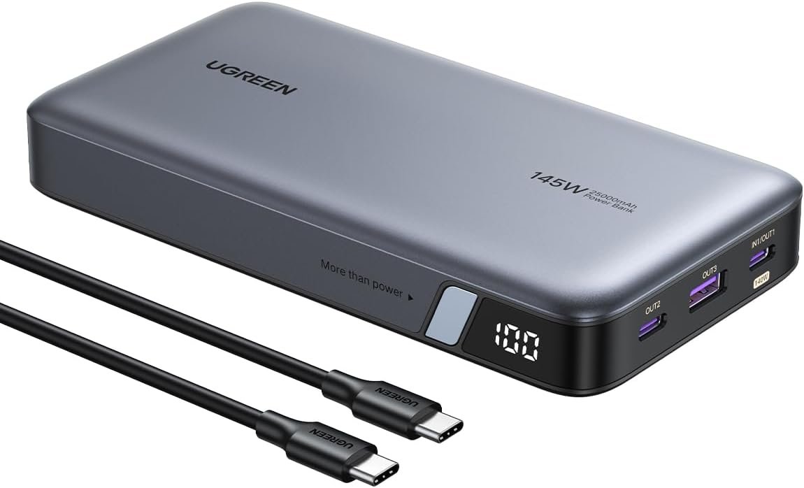 UGREEN Nexode 25000mAh 145W 3-Port USB-C Power Bank for iPhone 17 Pro Max | 3 USB-C ports, PD fast high-capacity 25000mAh for laptops, Steam Deck, iPad, Galaxy S26, Dell XPS