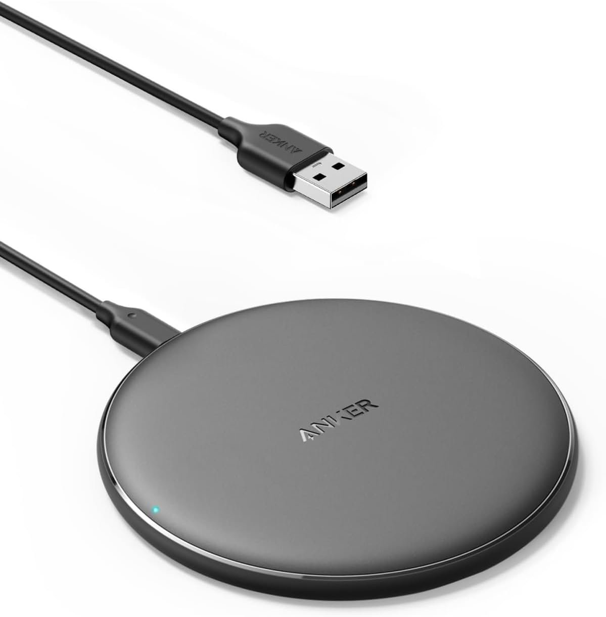 Anker 313 Qi-Certified 10W Fast Wireless Charger Pad | Portable Wireless Charging Pad for Samsung, iPhone, and AirPods (AC Adapter Not Included, Not MagSafe-Compatible)