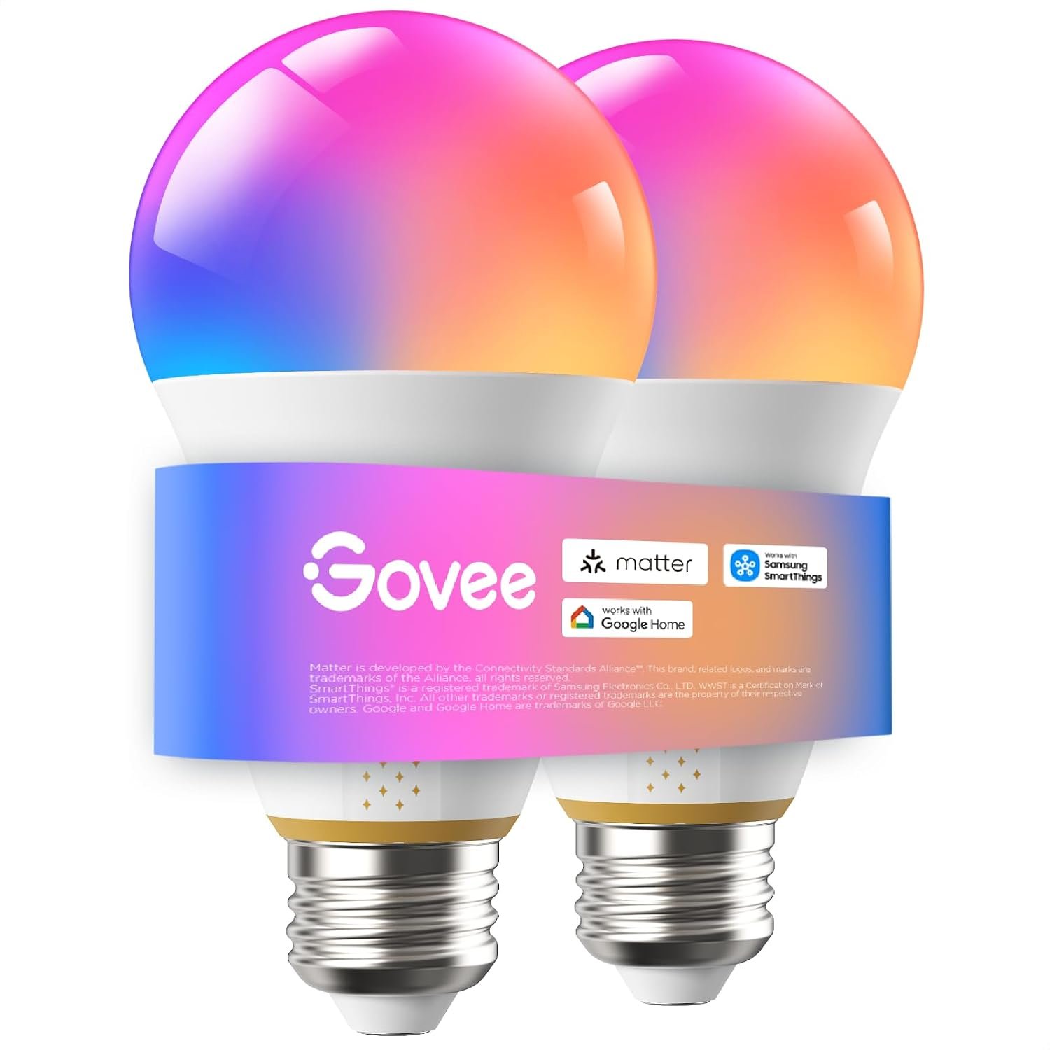 Govee 1600LM Smart Light Bulbs, A21 100W RGBWW CRI 90, E26 Base, 2-Pack | A21 LED Bulbs for Living Room, Color Changing Light Bulbs Compatible with Matter, Alexa & SmartThings, CRI 90, 2.4GHz Only