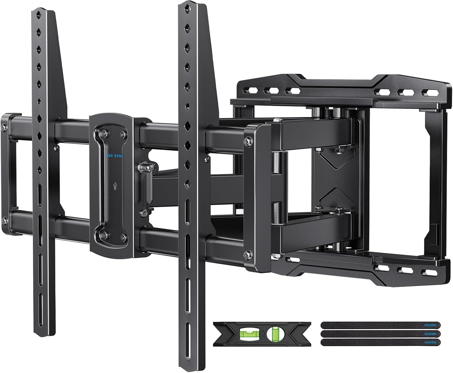 USX STAR UL Listed Full Motion TV Wall Mount Bracket for Most 37-90 inch TVs, Swivel Tilt Extension Level TV Mount, Max VESA 600x400mm, Holds up to 132lbs & 16″ Wood Studs with Hole Drilling Template