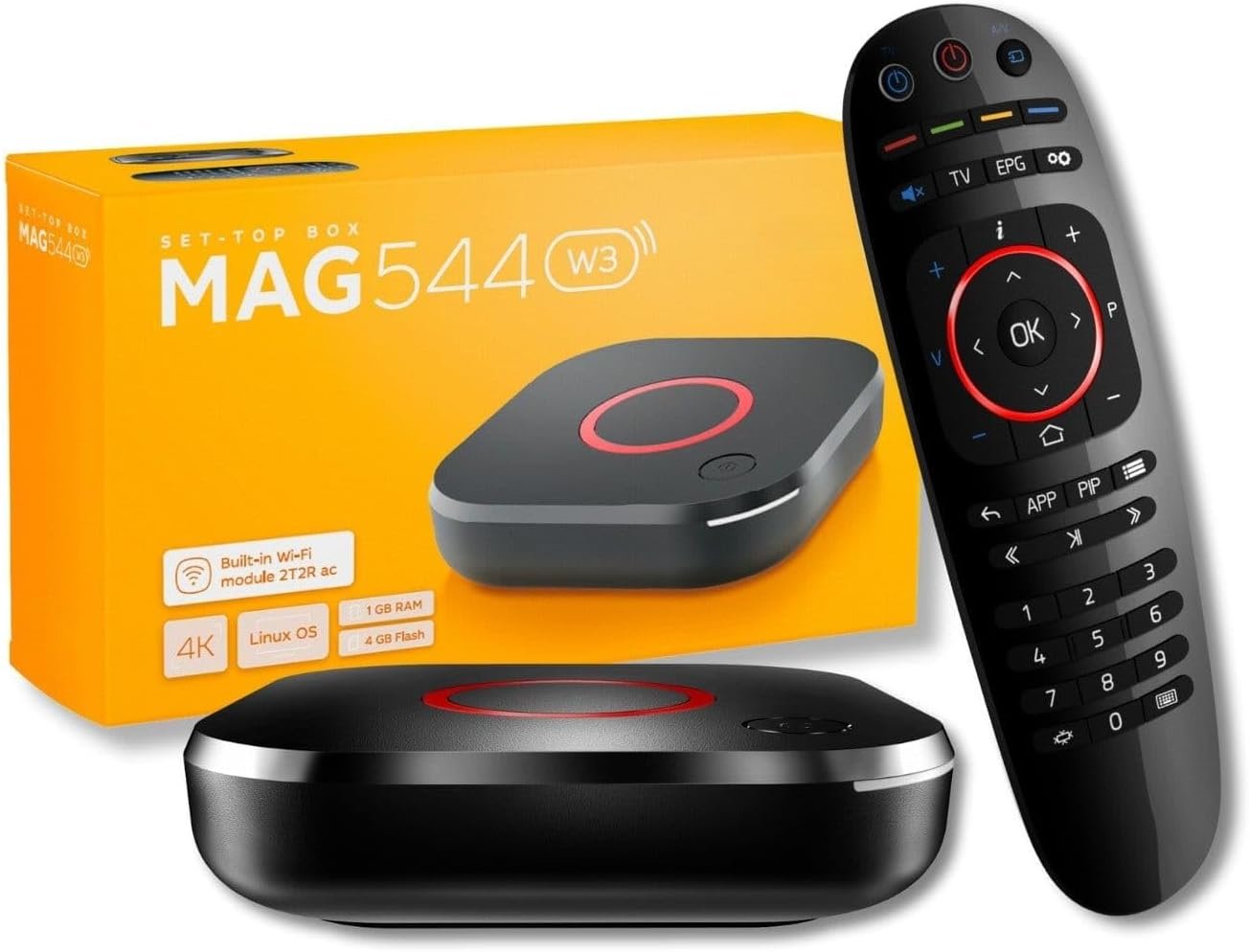 Raxxio MAG544w3 Set-Top Box – 4K HDR Streaming Media Player, 4K HDR Output, Amlogic S905Y4, Linux 4.9, Dual-Band Wi-Fi, HDMI Cable, Remote – Hardware Device Only