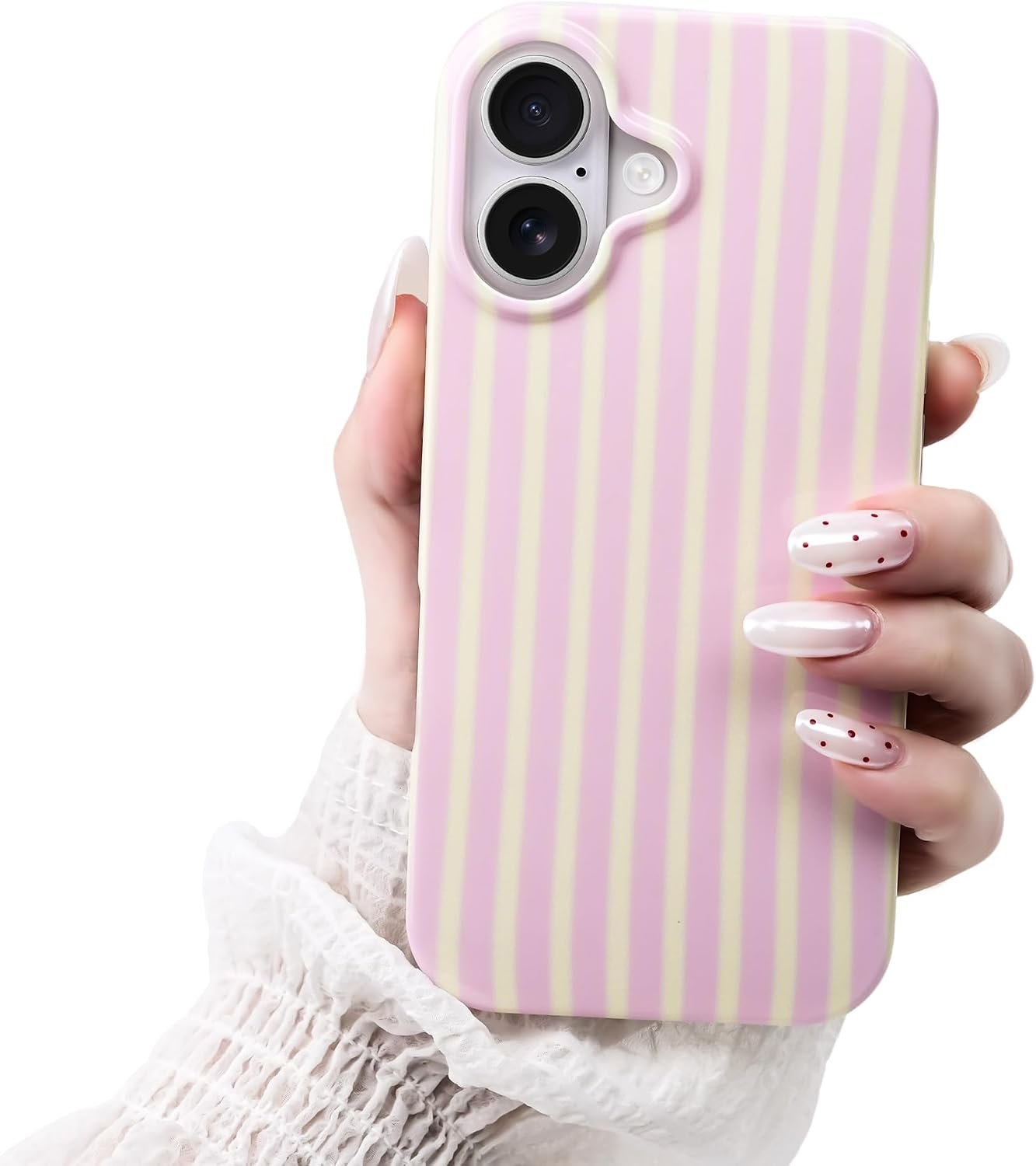 Cute Striped Case for iPhone 16 6.1″,Pink/Yellow | Non-fade Aesthetic Striped Pattern,Slim Fit,Lightweight,Kawaii Cute iPhone 16 Case for Women Girls,Soft TPU