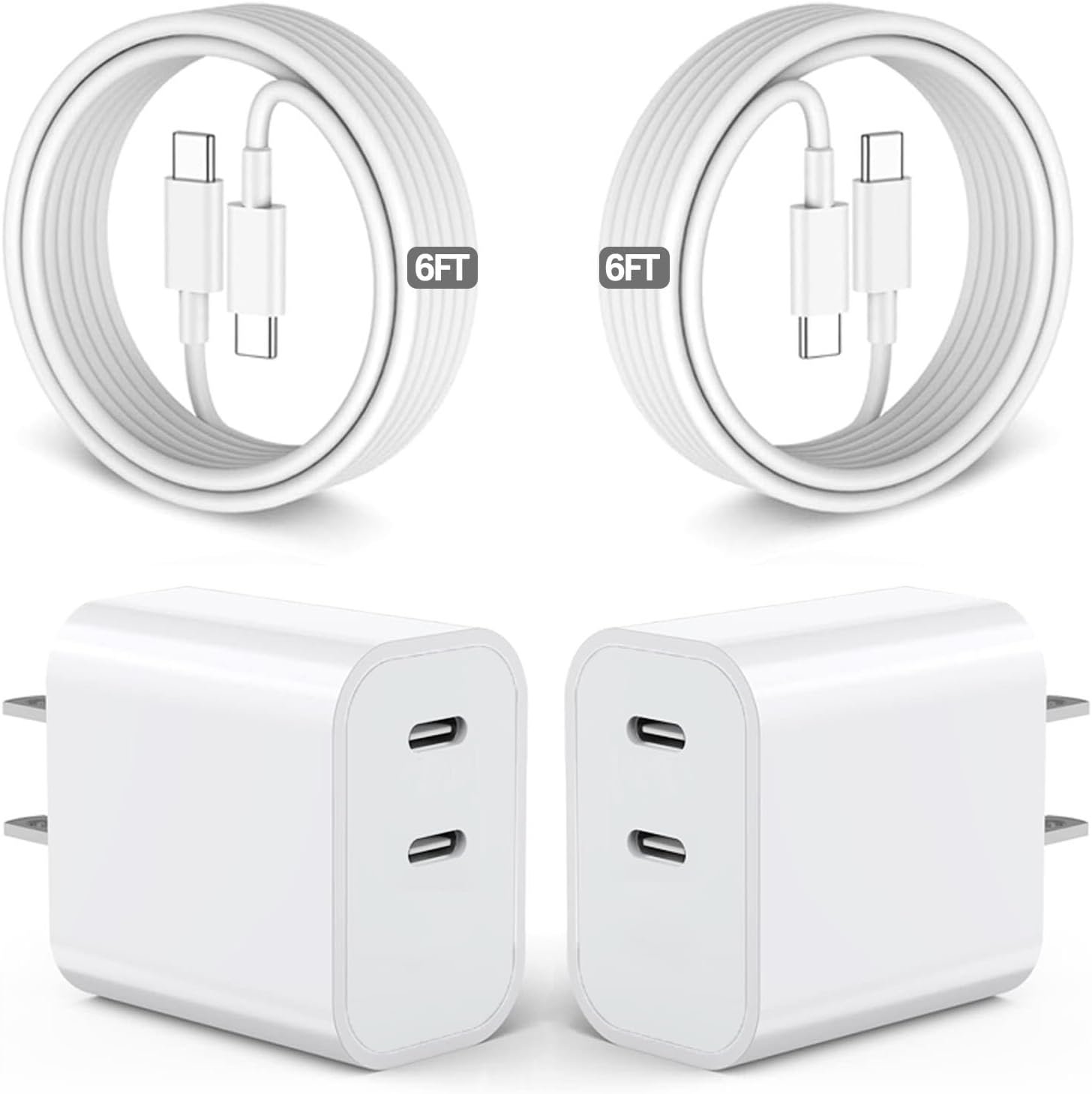 iPhone Charger Fast Charging,2Pack Dual Port USB C Fast Wall Chargers Block with 6FT USB C Cable for Apple iPhone 17e/17 Pro Max/17Pro/Air/iPhone 16Pro Max/16 Plus/16e/15/iPad Pro/Air/Mini/AirPod