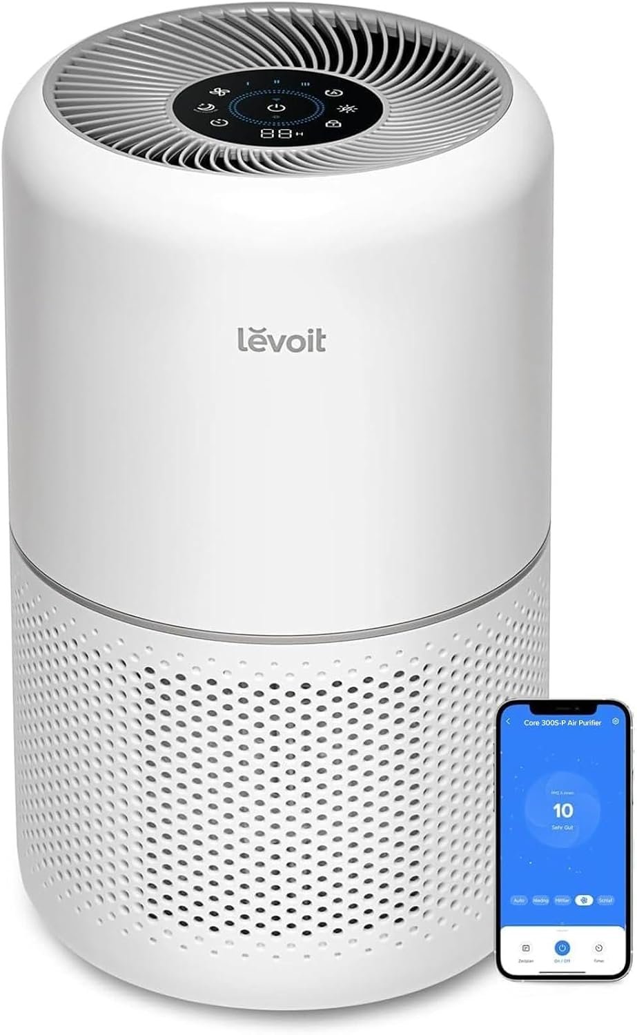 LEVOIT Air Purifiers for Home Bedroom, HEPA Sleep Mode, AHAM VERIFIDE, Smart WiFi for Home Large Room, Quiet Cleaner for Pet Hair, Allergies, Dust, Smoke, Pollen, Alexa Control, Core300S-P, White