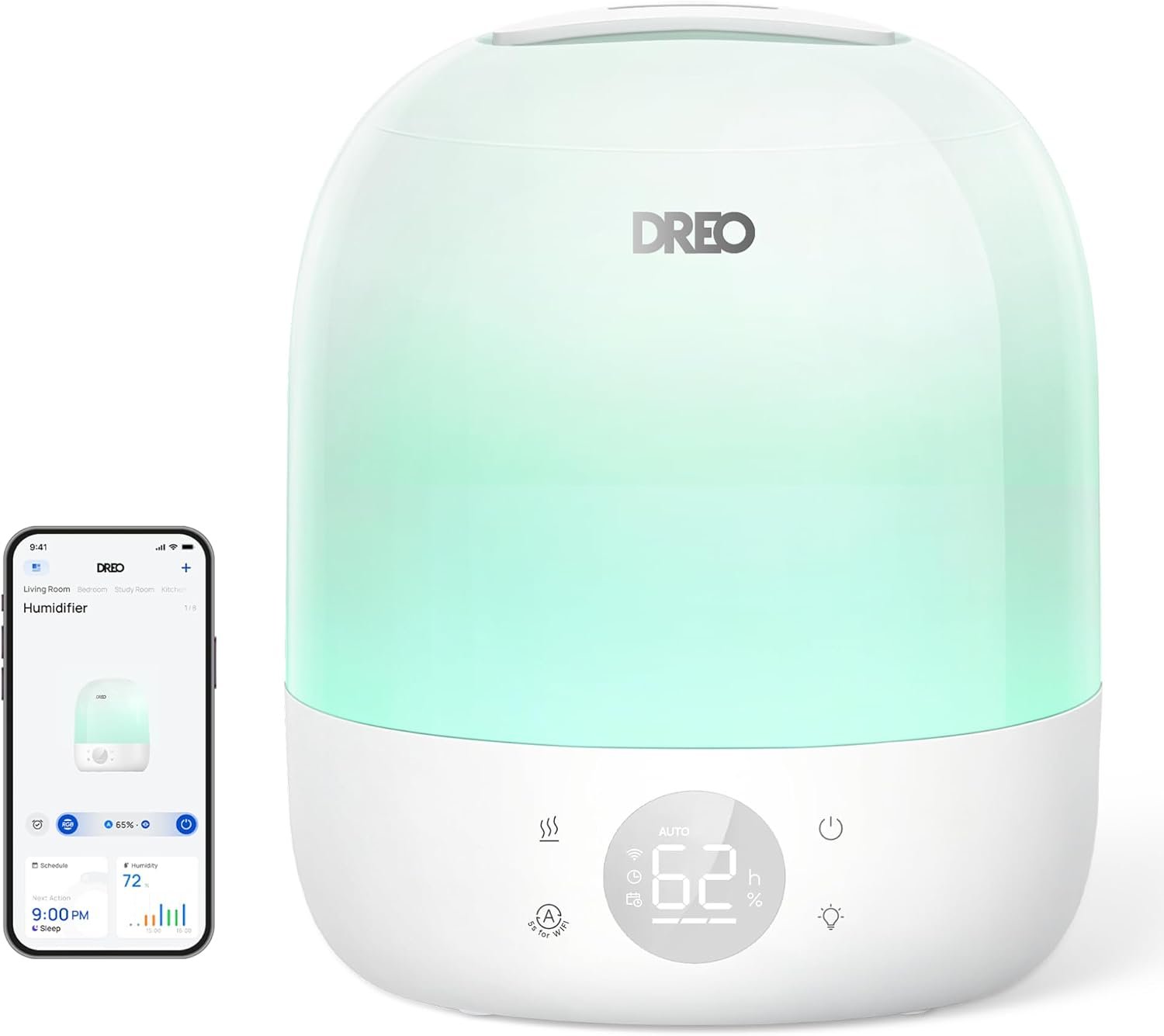 DREO Smart Humidifiers for Bedroom Baby, 30H & 28dB for Nursery | Top Fill Cool Mist Humidifiers, 1500+RGB Lights & Sleep Trainer, Air Humidifier for Plants, Touch/APP/Voice Control, HM409S