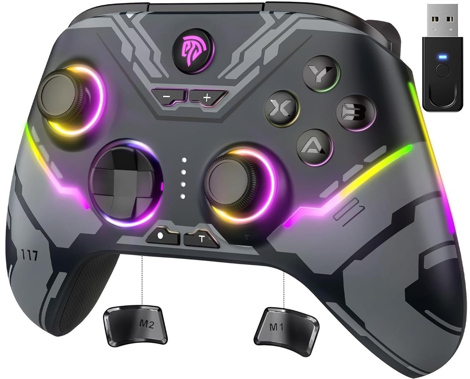 EasySMX X15 Wireless PC Controller for Gaming, Hall Effect Joysticks | 2 Back Buttons, 1000mah Battery, Gamepad for Windows PC, Steam, Switch, Android, Black