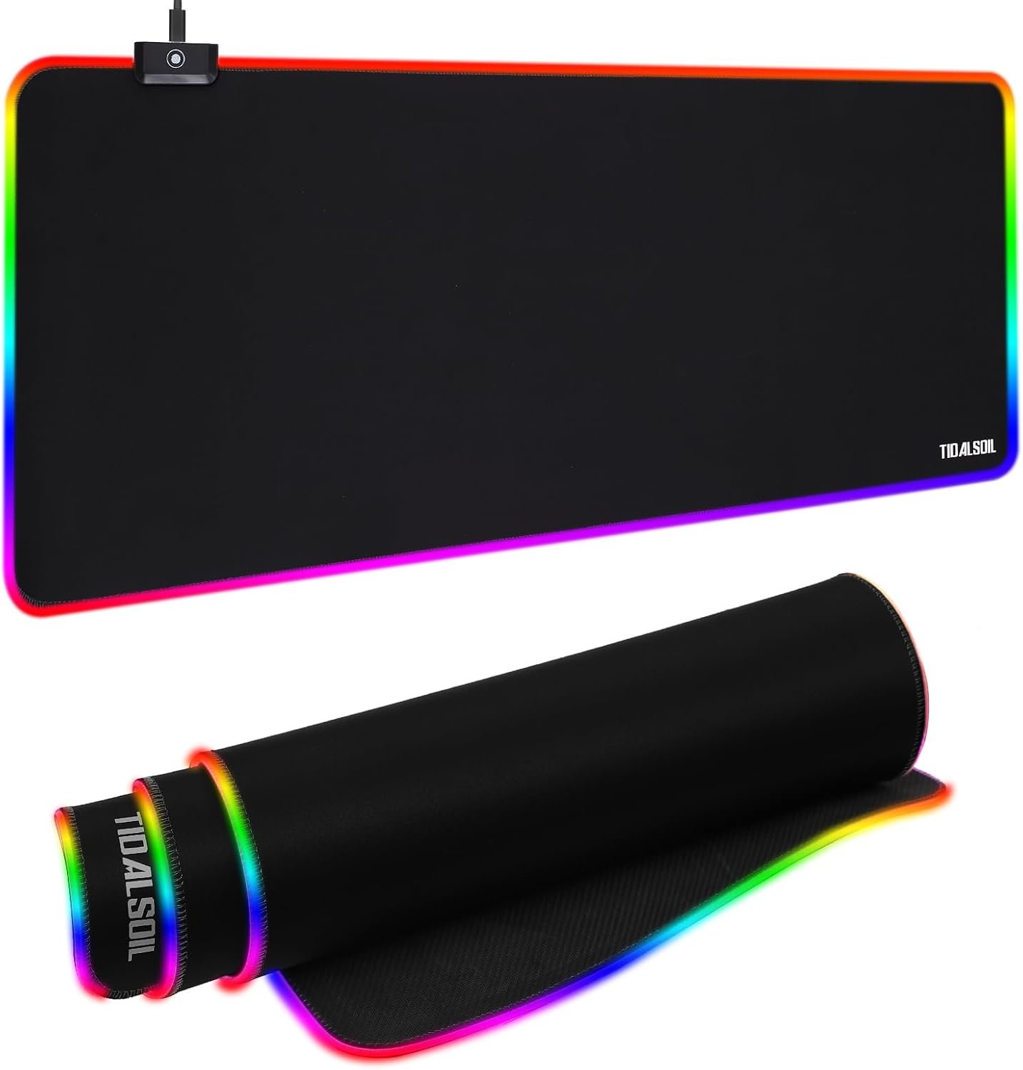 TIDALSOIL RGB Gaming Mouse Pad, 31.5 x 11.8 Inch Oversized Mouse Mat with 12 Light Modes, Non-Slip Rubber Base, Large Keyboard Pad for PC Gaming, Office, Black