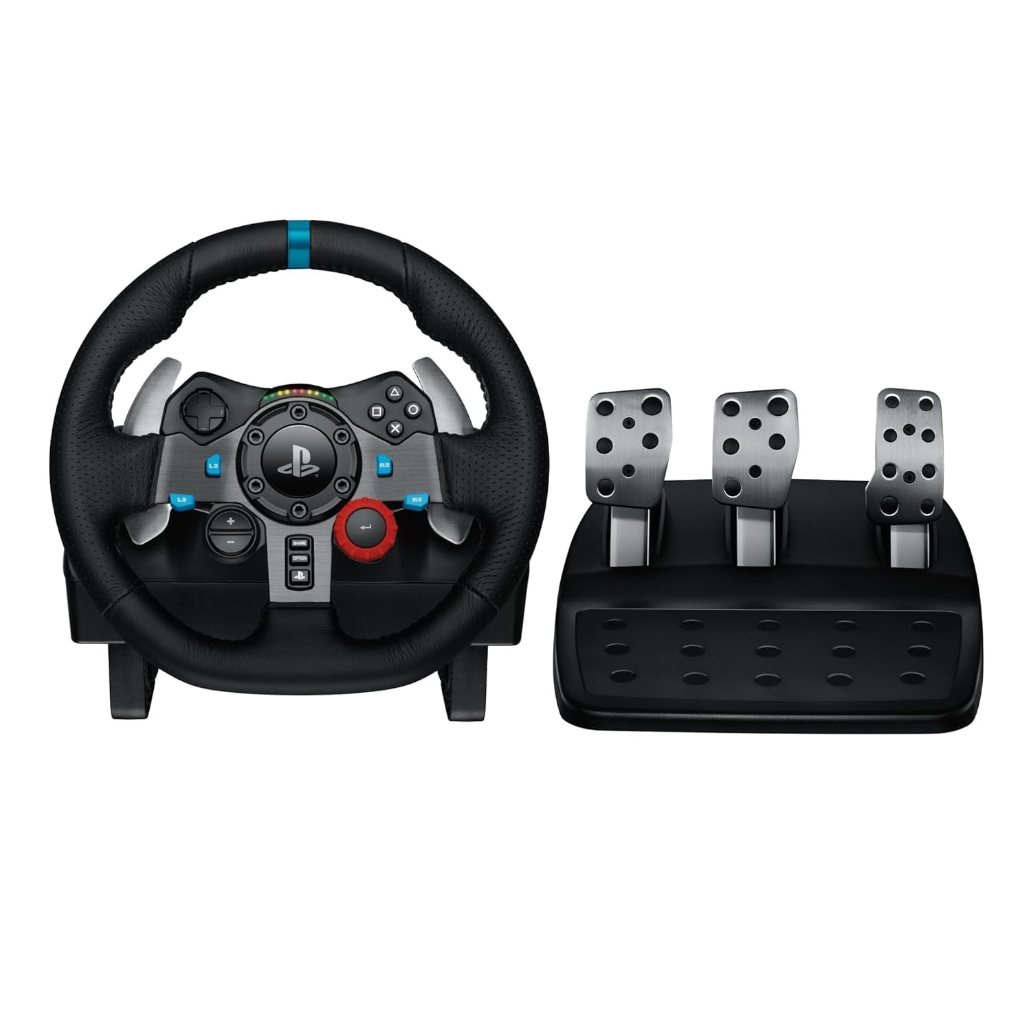 Logitech G29 Driving Force Racing Wheel and Floor Pedals, Real Force Feedback, Leather Steering Wheel Cover for PS5, PS4, PC, Mac – Black (Renewed)