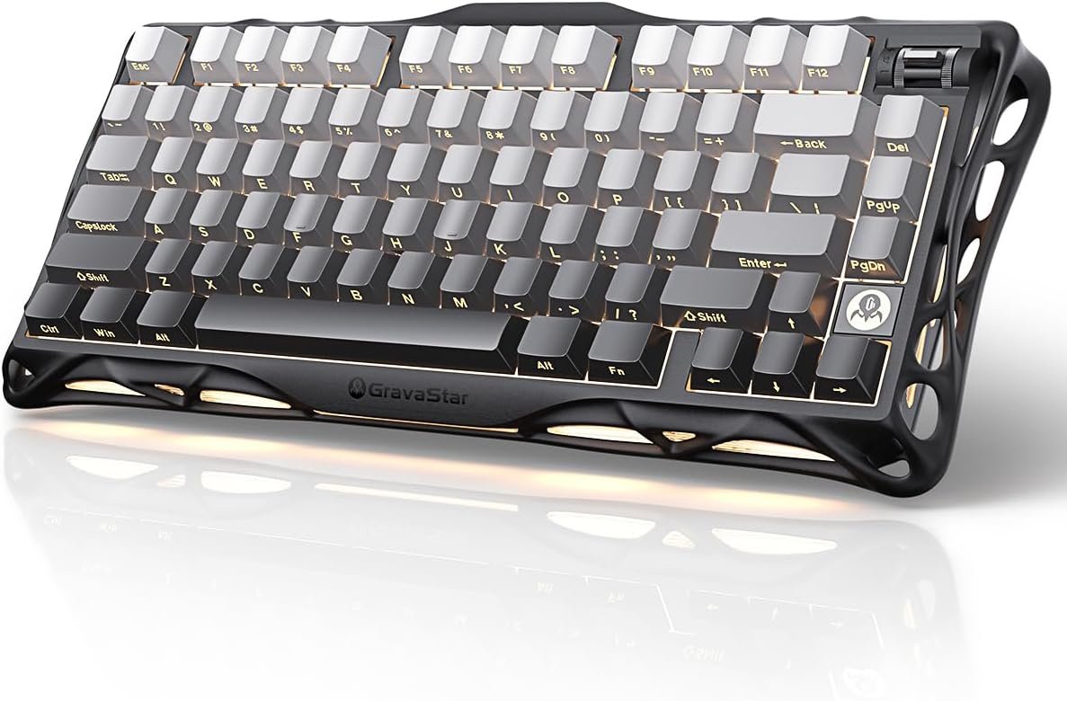 GravaStar Mercury K1 75% Wireless Mechanical Gaming Keyboard, Aluminum Alloy, Gasket Compact Custom Keyboard Hot-Swap Socket, Linear Switches, RGB Backlit【Gradient Black】