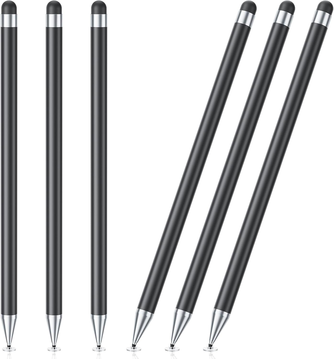 Stylus Pen for Touchscreen, 6 PCS Stylus Pencil 2-in-1 High Precision and Sensitivity, Suitable for iPad/iPhone/Samsung/Android Smartphone and Tablets, Compatible with Capacitive Touch Screen (Black)