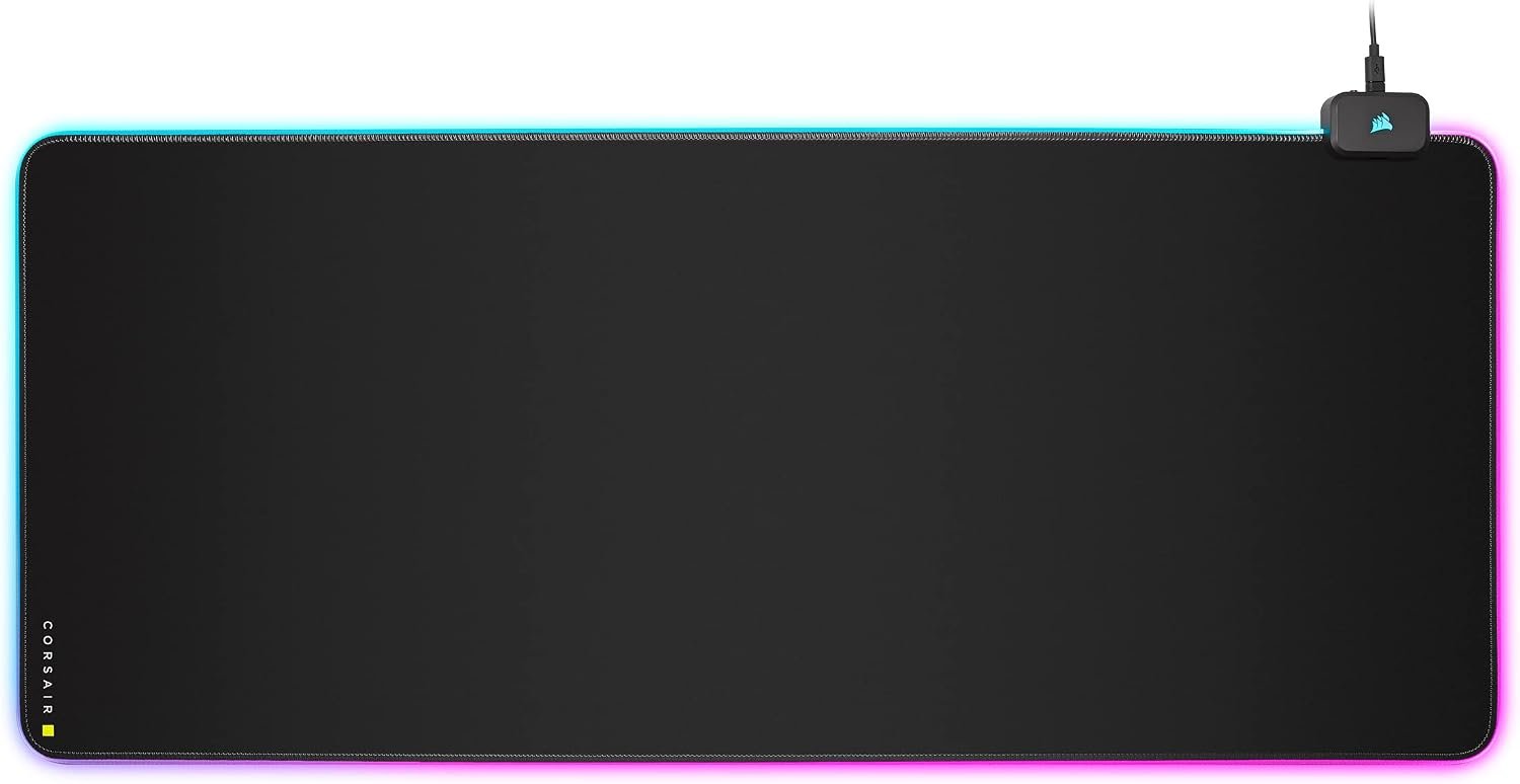 Corsair MM700 RGB Extended Cloth Gaming Mouse Pad – 36.6″ x 15.8″ – 360° RGB Lighting – Two USB Port Hub – Thick Rubber – Black