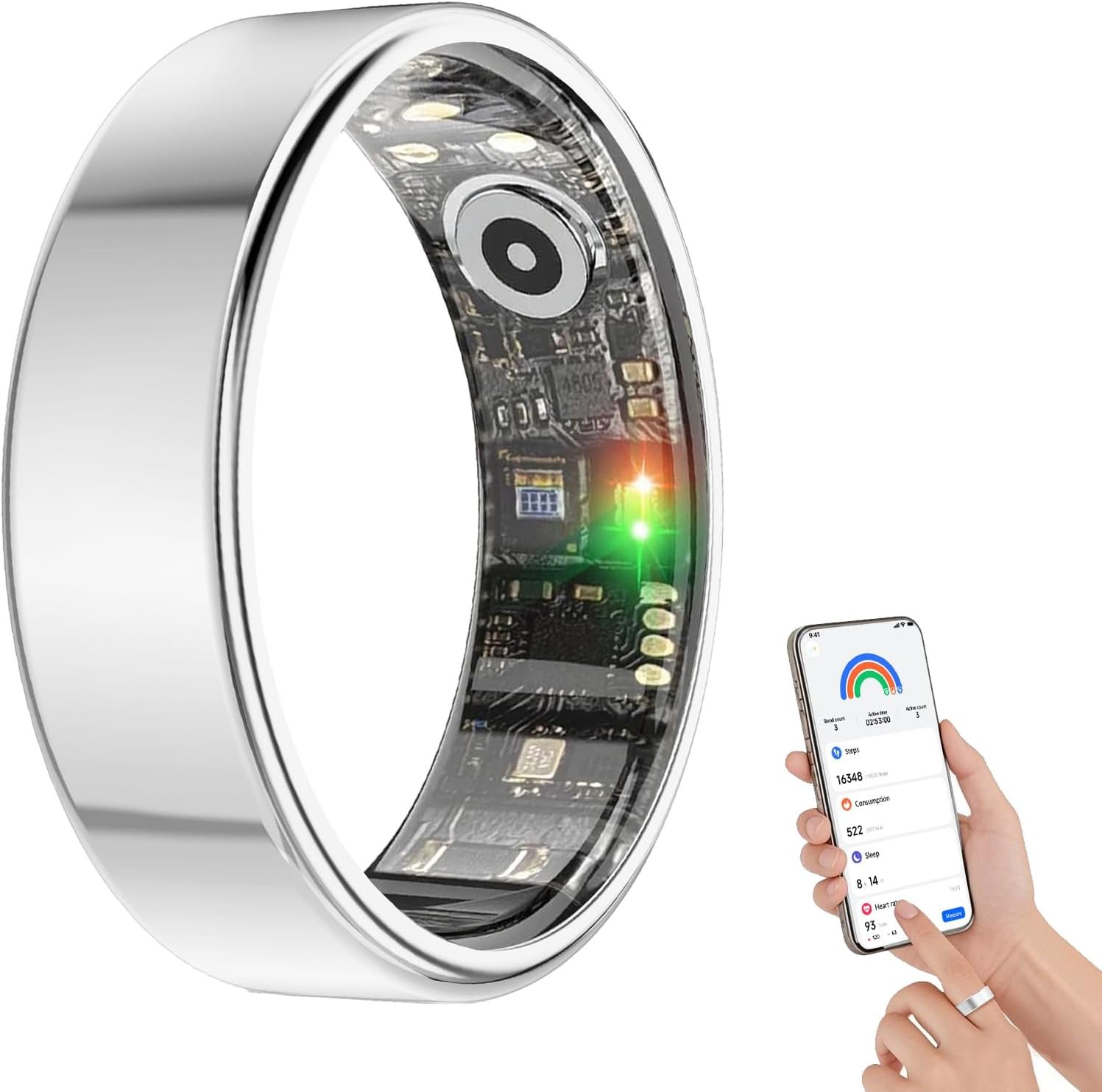 BENIO Smart Ring for Women Men, Health Tracker with Heart Rate/Blood Oxygen/Sleep Monitor/Step Counting, Fitness Ring, No App Fees for iPhone & Android (Sliver 9#)