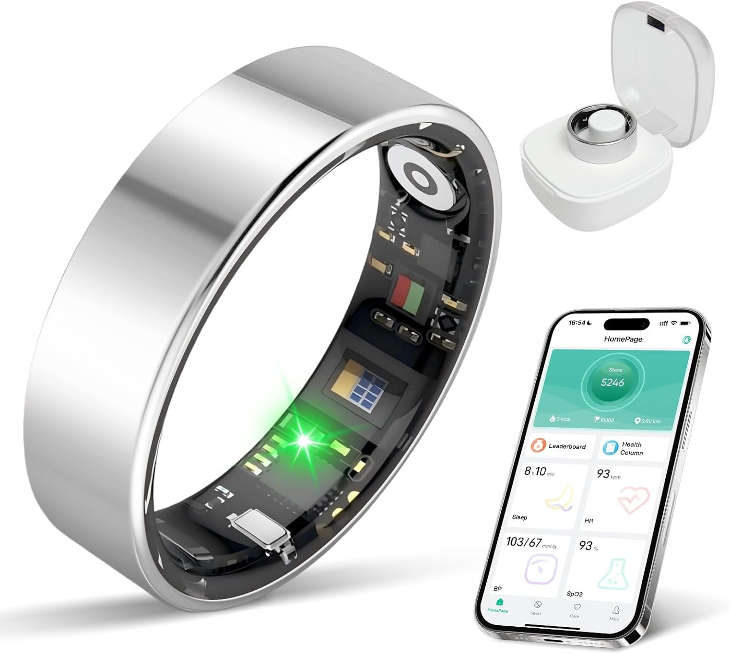 New Smart Ring Health Tracker for Women & Men, Sleep Exercise Health Monitoring, Daily Tracking, iOS/Android Compatible, IP68 Waterproof, No Subscription Required, 5‑Day Battery Life (Silver, 9)