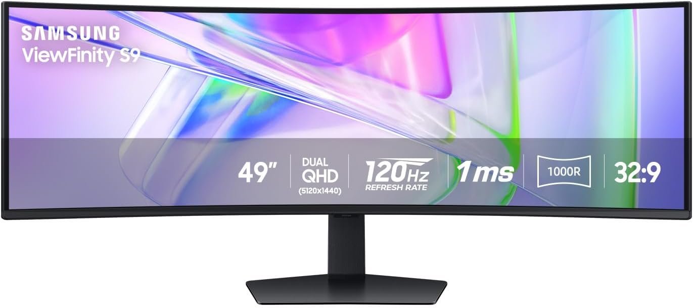 Samsung 49” Business Curved Ultrawide Dual QHD Computer Monitor, USB-C, DisplayPort, HDMI, 120Hz, VESA DisplayHDR 400, Built-in Speakers, Height Adjustable Stand, Eye Care, LS49C954UANXZA, 2024 | USB-C, DisplayPort, HDMI, 120Hz, VESA DisplayHDR 400, Built-in Speakers, Height Adjustable Stand, Eye Care, LS49C954UANXZA