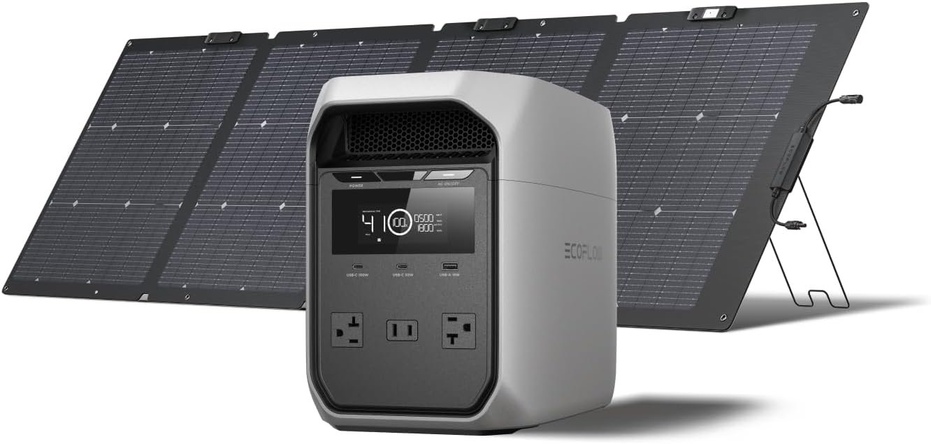 EF ECOFLOW Solar Generator DELTA 3 Classic with 220W Solar Panel, 1024Wh LiFePO4 Battery Portable Power Station, 1800W AC/100W USB-C Output (3600W Surge), 1 Hr Fast Charge for Home, Camping, RV