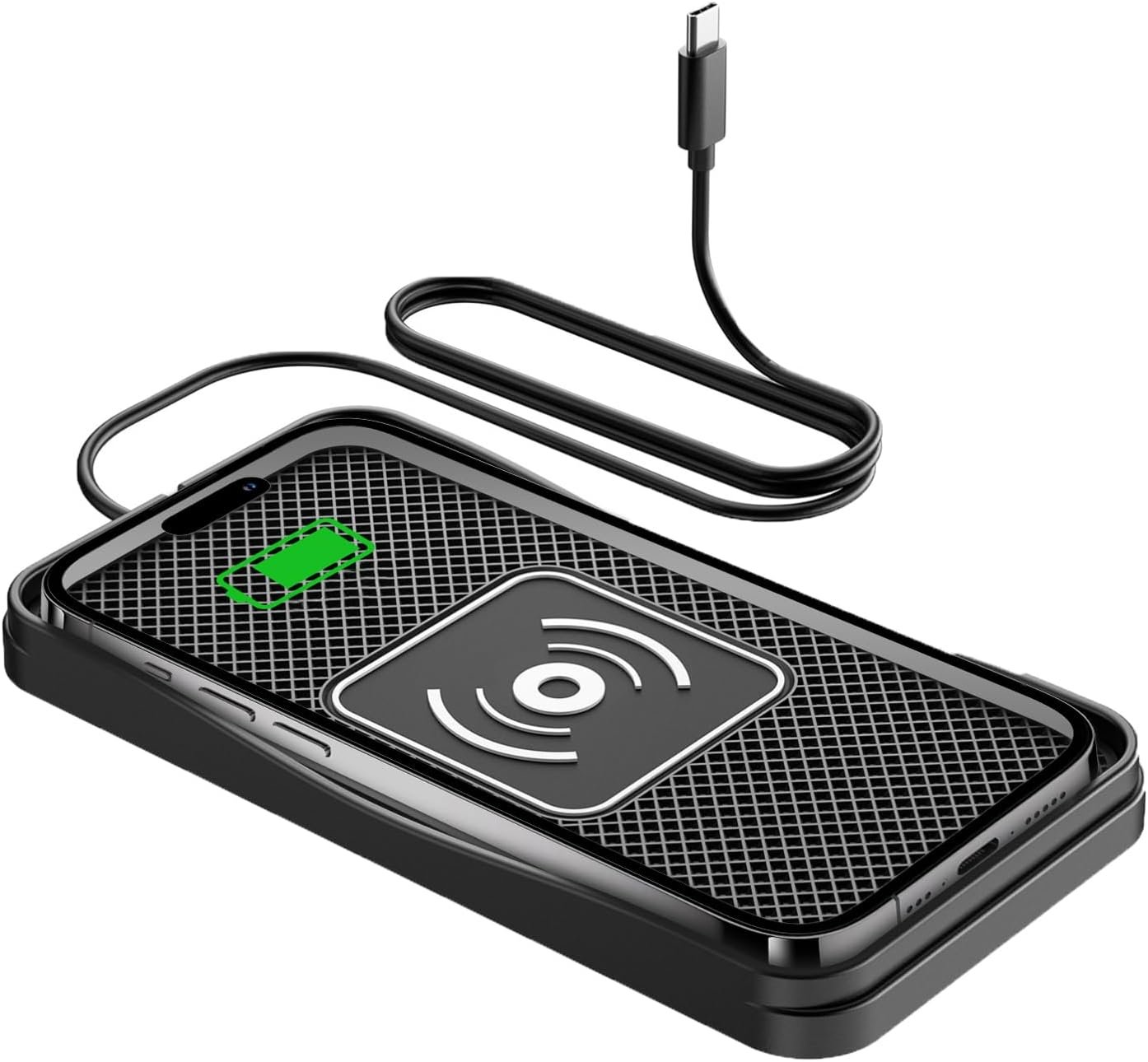 15W Non-Slip Wireless Car Charger Pad Type-C | 15W Fast Wireless Charging Pad with Non-slip Surface for Car Compatible with iPhone 17/16/15/14/13/12, Samsung Galaxy S25-S9