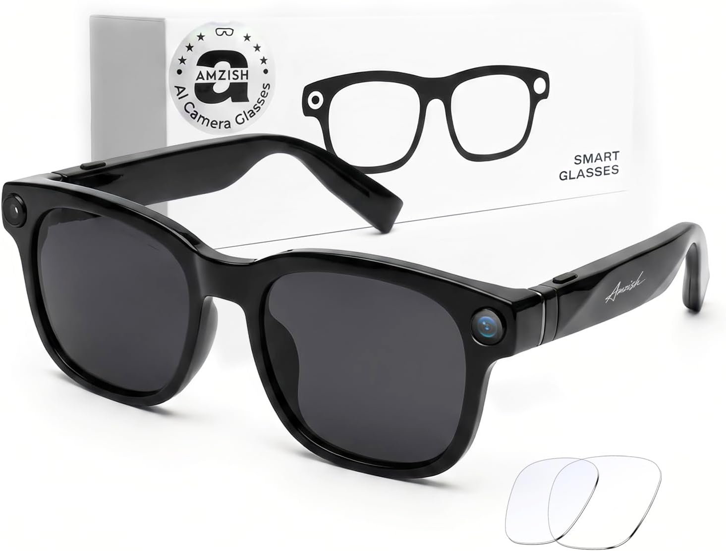 AI Smart Glasses with Camera, 8MP HD Bluetooth Camera Glasses for Women Men | 1080P Video Recording Sunglasses, Real Time Translation, Voice Assistant, Open Earbuds, Travel, Work, Vlog