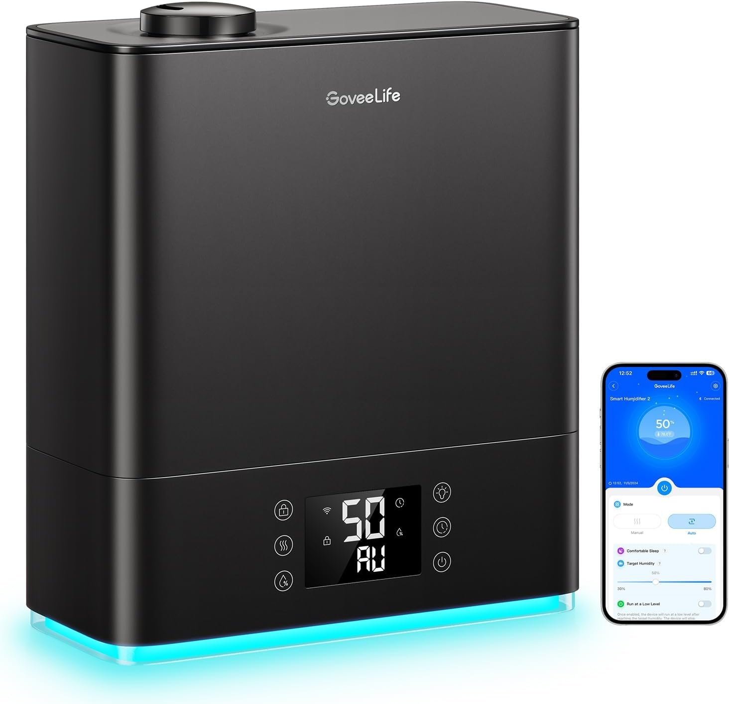 GoveeLife Smart Humidifiers for Bedroom Large Room, 6L Top Fill Humidifier | Cool Mist, Auto Mode, App & Voice Control, 60H Runtime, Rapid Humidification, Easy to Clean, RGB Nightlight for Baby Plants