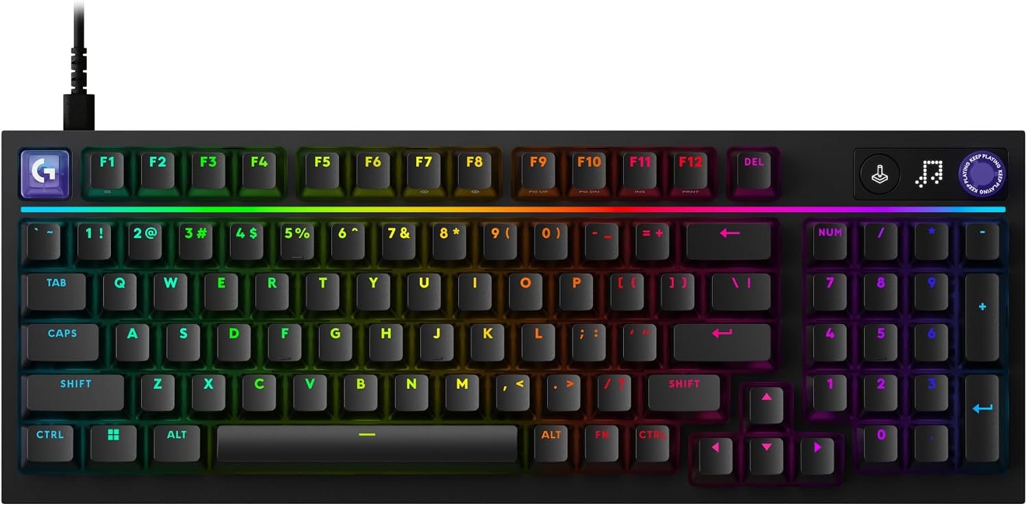 Logitech G316 X 98 Gaming Keyboard, 8 kHz Report Rate, Hot-Swappable Linear Switches, Gasket Structure, LED Dot Matrix Display & Dial, Double Shot PBT Keycaps, USB-C, RGB LIGHTSYNC, for PC – Black